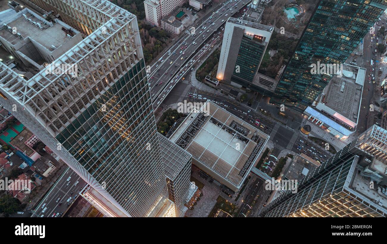 Aerial View of business area and cityscape in west Nanjing road, Jing
